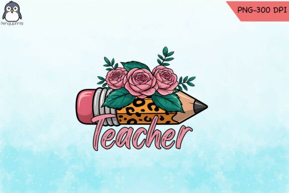 Leopard Floral Teacher Pencil PNG: Graphics for Crafts
