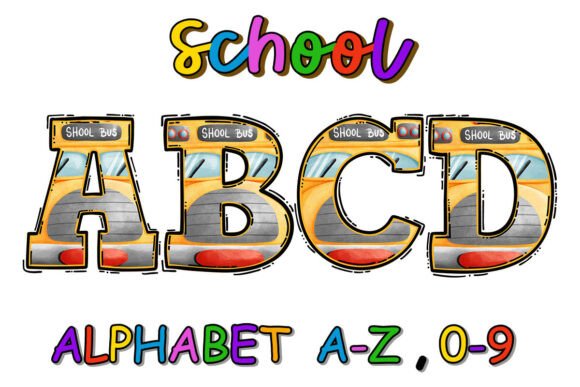 School Bus Alphabet Letters and Number Graphics for Crafts