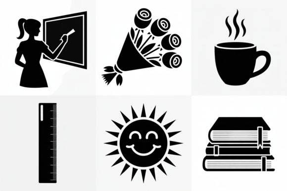 Teacher Icons Clip Art: Black & White Graphics for Crafts