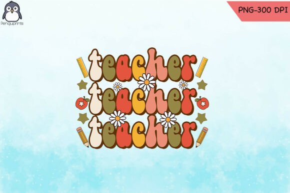 Teacher Retro Groovy PNG for Crafts & Graphics