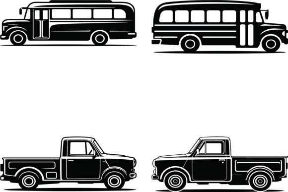 Vintage School Bus Pickup Truck Graphics for Crafts